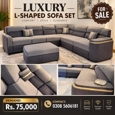 Premium L-Shape Sofa Set for Sale | Elegant Modern Design | Rs. 75,000