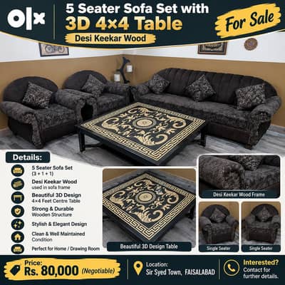 5 Seater Sofa Set with 3D 4×4 Table – Desi Keekar Wood