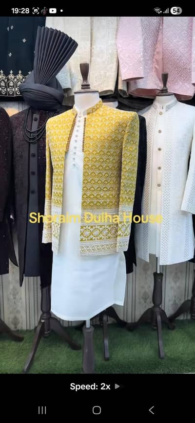 yollow Embroidered prience coat for sale. Mehndi shadi Collection