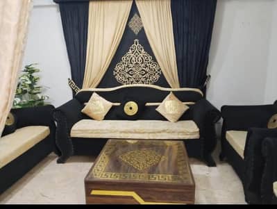 7 Seater Black & Gold Sofa Set for Sale