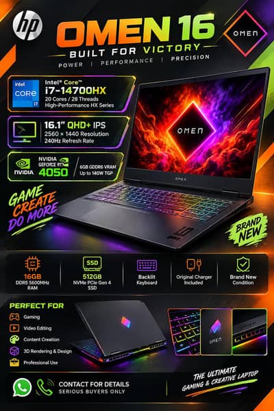 HO OMEN 16/CORE I7 14700HX/QHD 240HZ GAMING LAPTOP