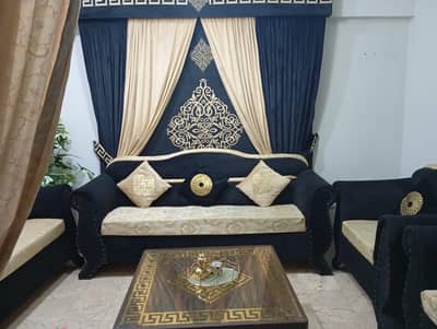 7 Seater Black & Gold Sofa Set for Sale