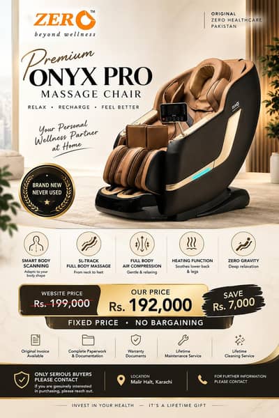 ZERO ONYX PRO Luxury Massage Chair | Brand New | Rs. 192,000 Fixed