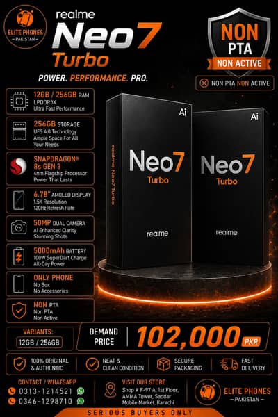 Realme Neo 7 turbo 12/256GB | snapdragon 8s gen 3 | non PTA non active