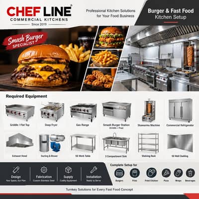 Commercial Kitchen Setup, Fast food Restaurant, Fryer Hot plate Duct