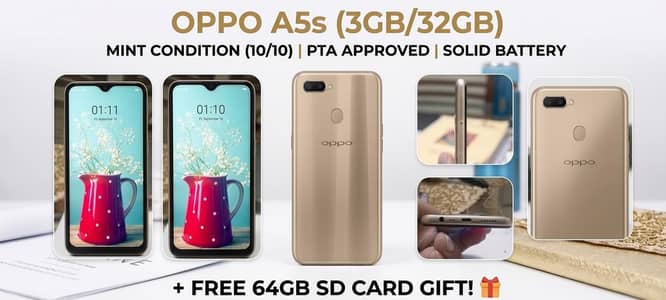 oppo a5s in excellent conditionPTA approved andalso free 64 gb sdcardr