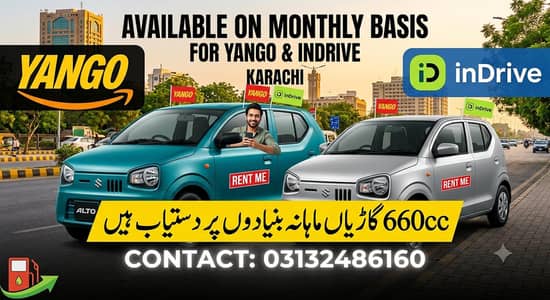 yango indrive k liye rent par car available alto Mira