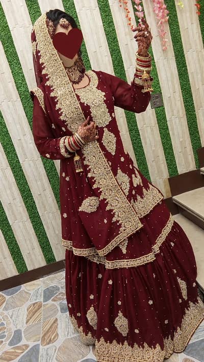 mehroon wedding bridal dress