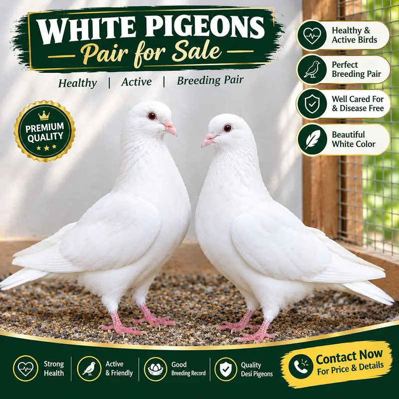 PREMIUM QUALITY White Pigeons Pair for Sale