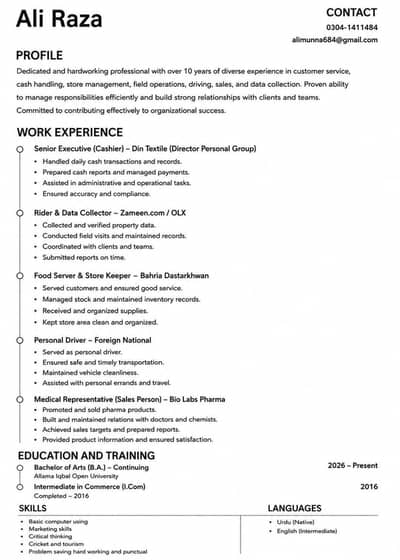 Looking for part time and full time job