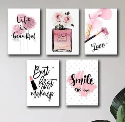5 Pcs Beauty Wall Art Set | Makeup & Pink Aesthetic Decor