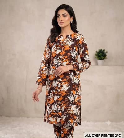 AURA Brown Orange White Floral 2pc - All Over Printed - Lawn Cotton