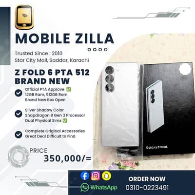 Samsung Z Fold 6, Brand New, 512GB, Official PTA Approve Dual PHYSICAL