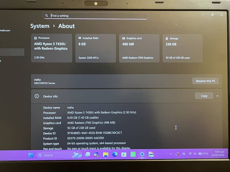 Mechrevo Laptop Model: R14P risen 7430U processor 256gb rom 8gb ram 3