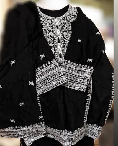 Elegant Black Heavy Embroidered Short Kurti