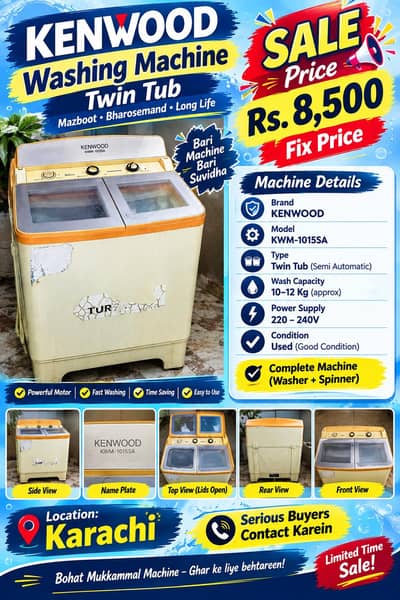 Kenwood KWM-1015SA Twin Tub Washing Machine – Rs. 8,500