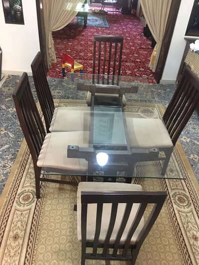 Dining table 5/3 feet 12mm sheesha and 6 chairs