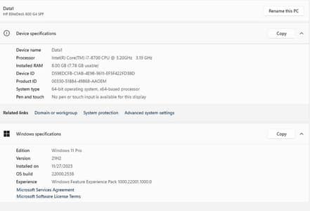 HP EliteDesk 800 G4 SFF | i7-8700 Intel Core i7-8700 @ 3.20GHz