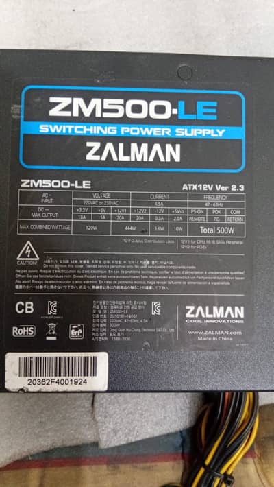 500 Watt 80 Plus Branded Power Supply with 2 GPU Cables, Zalman, Antec