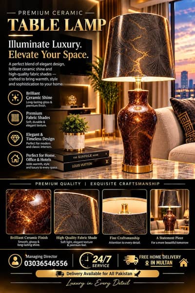 Drawing Room Size Table Lamps with Febric Shade For Sale