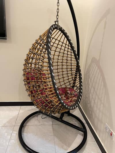 Jhoola with cushion and rod iron stand