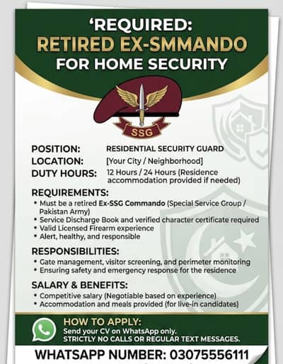 RETIRED EX-SSG COMMANDO FOR HOME SECURITY