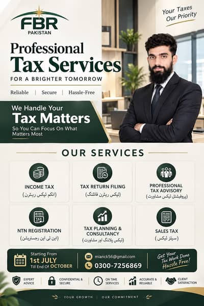 Tax Consultant, Sales Tax, Income Tax Return, FBR, Tax Filer, NTN,SECP