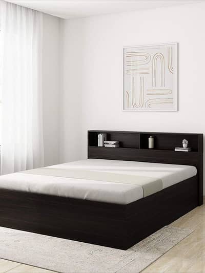 Premium Wooden Bed with Storage Headboard Modern Double Bed