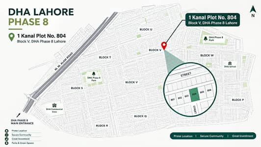 Prime 1 Kanal Residential Plot No. 804 for Sale in Block V, DHA Phase 8 Lahore