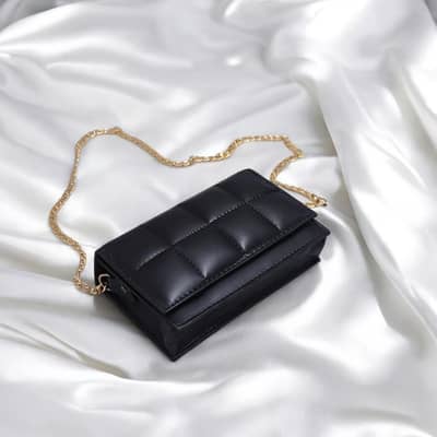 Black Quilted Crossbody bags for Girls with Gold chain strap
