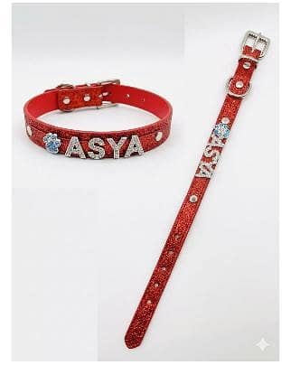 Personalized Rhinestone Pet Collar Customized Crystal Name ASYA Red Adjustable Belt for Dogs R5720