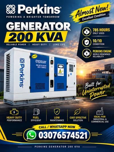 Perkins Generator 200 KVA | Almost New | Only 785 Hours Used