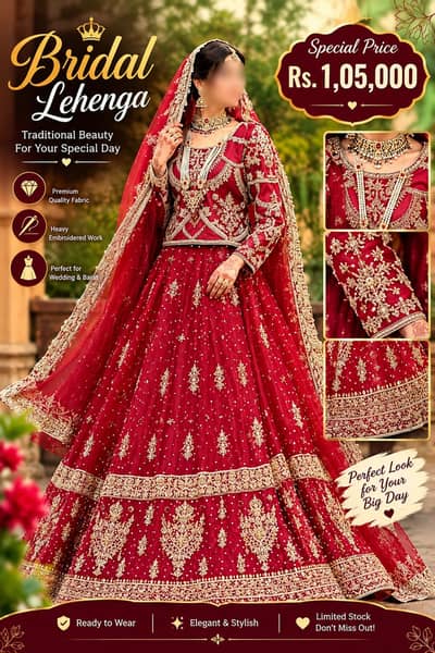 Bridal Lehenga | Red & Golden Heavy Embroidered Wedding Dress |