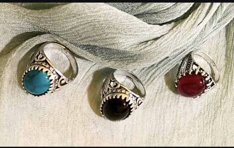 Turkish-inspired men Rings set of 3 silver plated black turquoise red