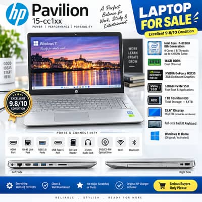 HP Pavilion 15-cc1xx | Core i7 8th Gen | 16GB RAM | MX130 2GB