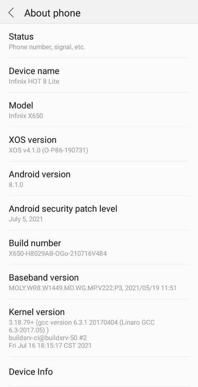 Infinix Hot 8 Lite
