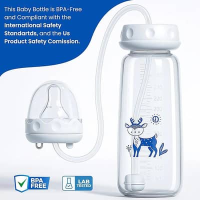 Handsfree baby feeding bottle 300ml with pacifier & cleaning brush