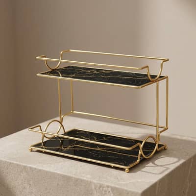 Iron makeup organizer with Marble Trays for home storage