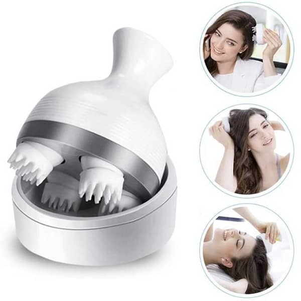 Rechargeable 3D Head Scalp Massager with 4 Rotating Kneading Heads | Portable Handheld Electric Scalp & Body Massager | Deep Tissue Relaxation Massage Device for Head, Neck, Shoulders & Full Body | Stress Relief Massage Machine for Home & Travel