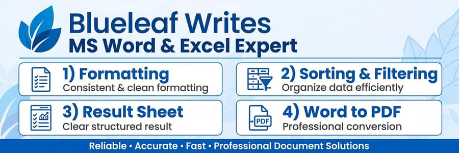 Ms word/excell expert,result sheets maker