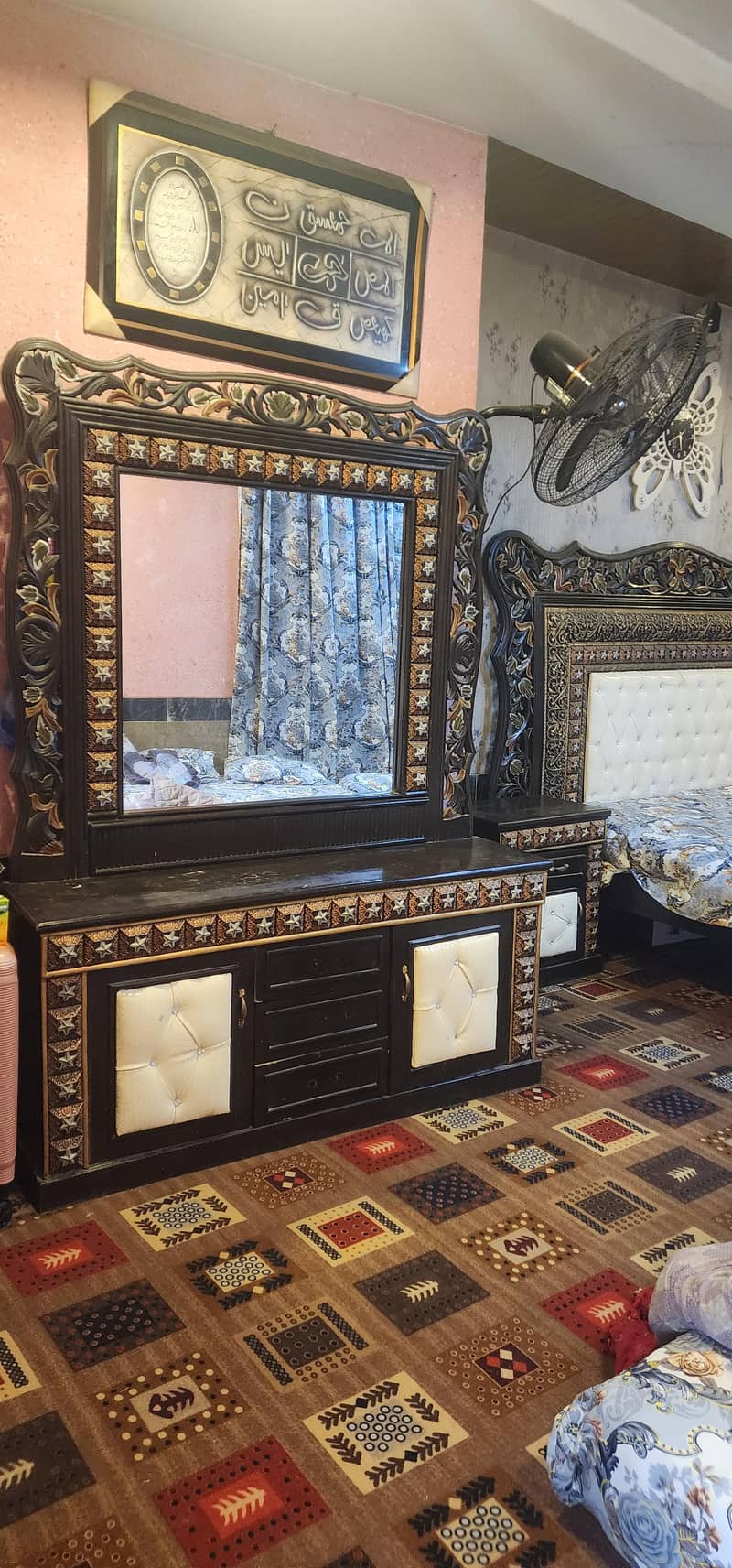 bed, side tables, dressing table 1