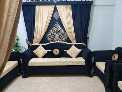 7 Seater Black & Gold Sofa Set for Sale