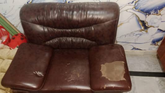 Comfortable 6-Seater Brown Leather Sofa in standard Condition