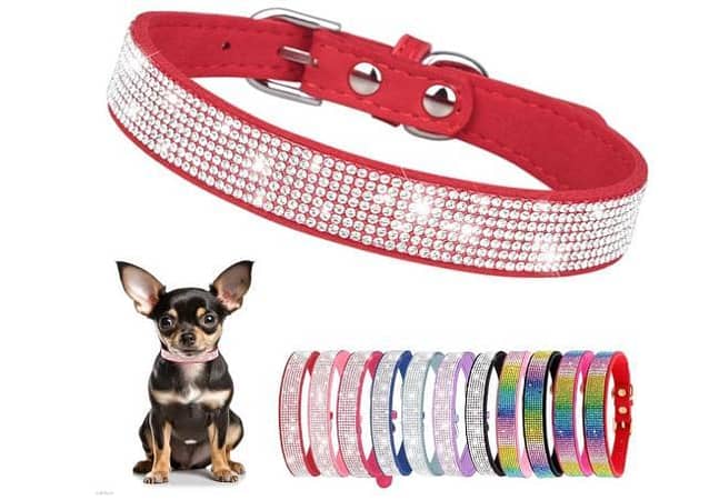 1 PCS Soft PU Leather Rhinestone Dog Collar Bling Crystal Puppy Cat Neck Strap (XS, Red) R5729