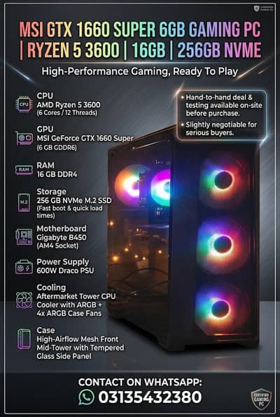 gaming pC /Ryzen 5 3600/16GB RAM /256GB NVMe/MSI GTX 1660 Super 6GB