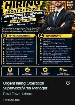 Urgent hiring (Operation Supervisor/Area Manager)