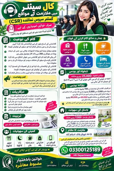 Female Call Center job best opportunity