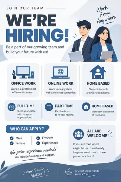 Hirring staff for online and offline works.
