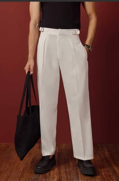 ZED MEN Classic Formal Pleated Gurkha Pants – Crisp White (W32 L32)