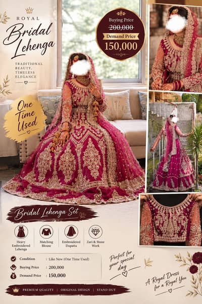 Title Royal Bridal Lehenga Set – One Time Used | Like New | 150,000